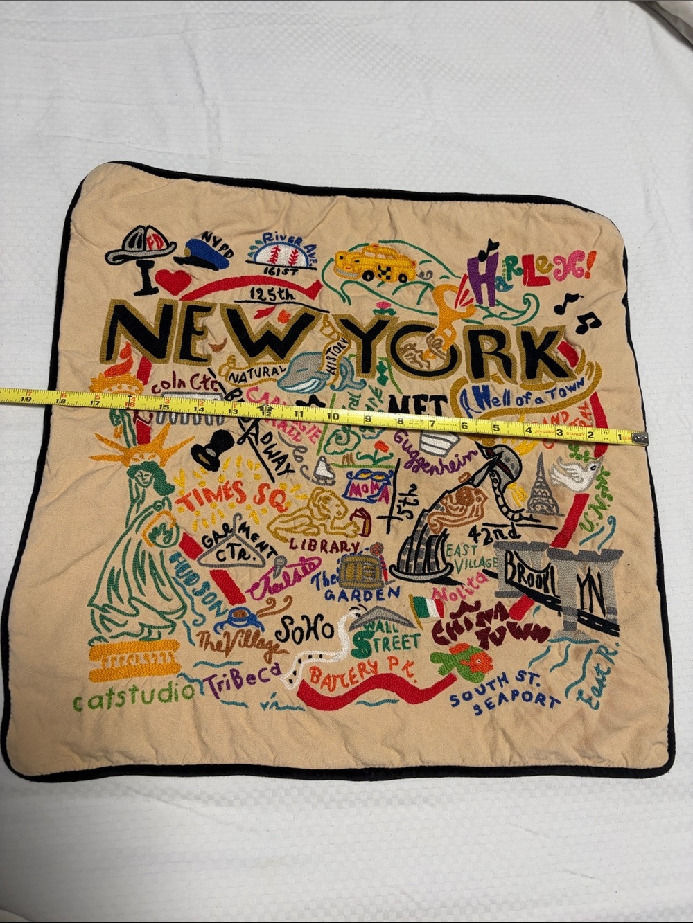 Catstudio New York City Pillow 18" NYC Embroidered Map - EUC - $245 Retail - Picture 8 of 9